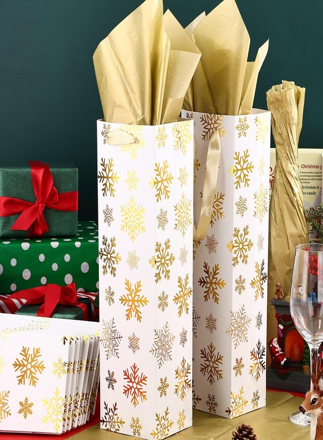 Fairooth 12 PCS Christmas Wine Gift Bags Golden Snowflake Wine Bottle Gift Bag with Tissue Paper Xmas Gold Foil Gifts Bags Bulk with Handles for Xmas Winter Holiday Wedding Home Party Supplies - Image 4